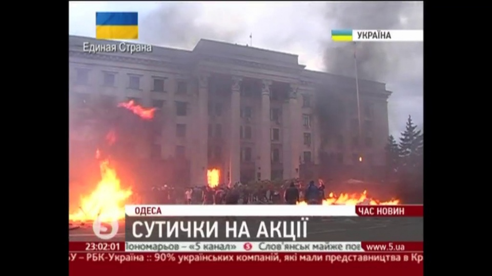 Co najmniej 31 osób zginęło w wyniku pożaru siedziby związków zawodowych w Odessie na Ukrainie - poinformowało ukraińskie MSW. Fot. 5 kanal/x-news