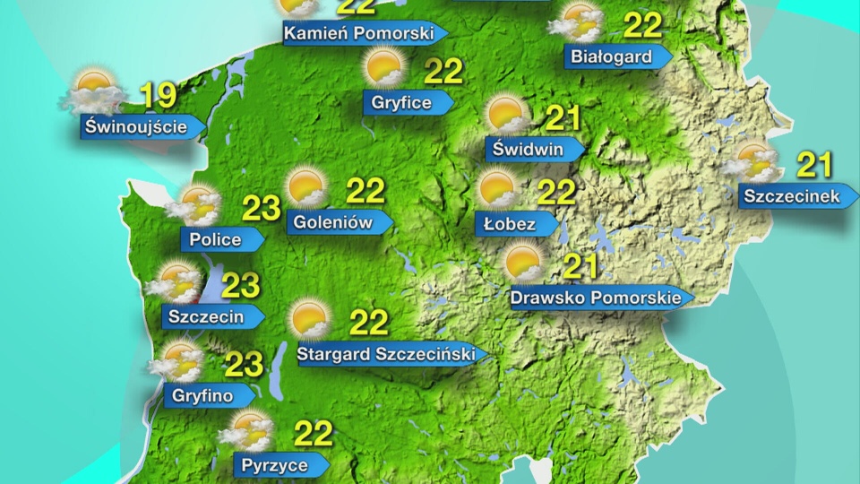 Będzie ciepło, temperatura wahać się ma od 19 stopni w Świnoujściu, po 23 w Szczecinie, Gryfinie i Policach. Fot. TVN Meteo/x-news