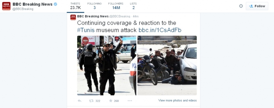 Co najmniej trzech Polaków zostało rannych w zamachu terrorystycznym w Tunezji. Źródło: https://twitter.com/BBCBreaking