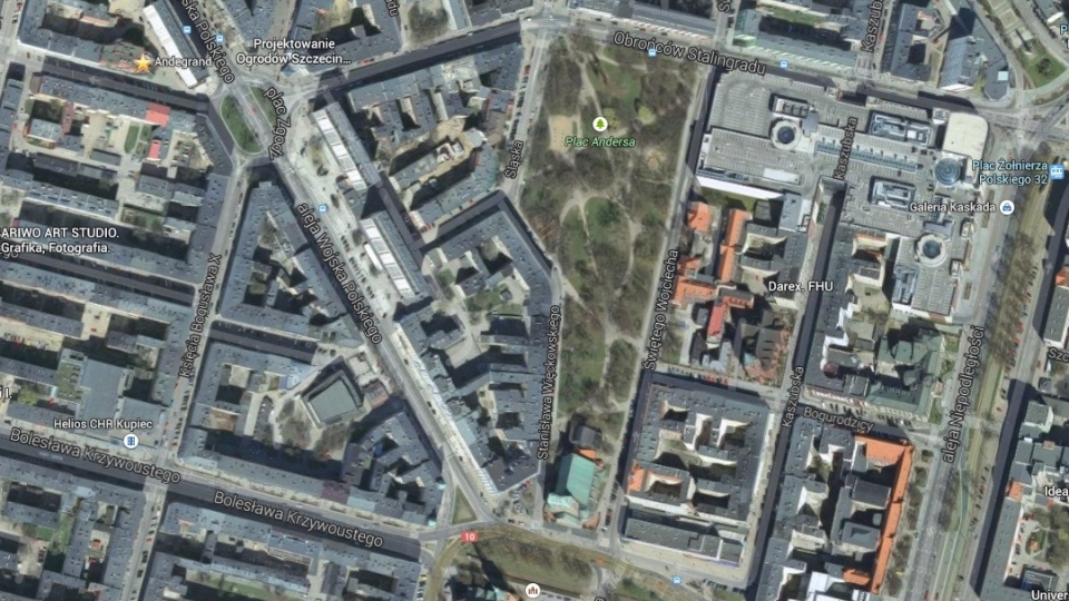 W Niedzielę Palmową zmienia się tymczasowo organizacja ruchu w centrum Szczecina. Fot. www.google.pl/maps