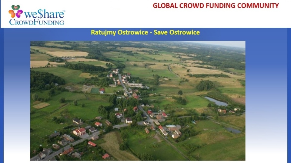 Ogłoszenie znajduje się na portalu wesharecrowdfunding.com pod hasłem "Save Ostrowice" czyli ratujmy Ostrowice. Fot. www.wesharecrowdfunding.com