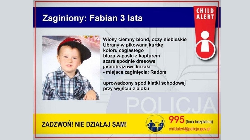 Informacje na temat dziecka można zgłaszać pod ogólnopolskim numerem 995. Mat. Policja