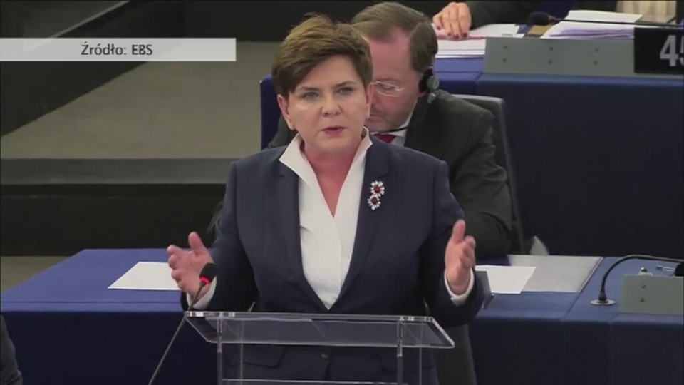 Premier Beata Szydło podczas debaty o sytuacji w Polsce w Parlamencie Europejskim. Fot. EBS/x-news