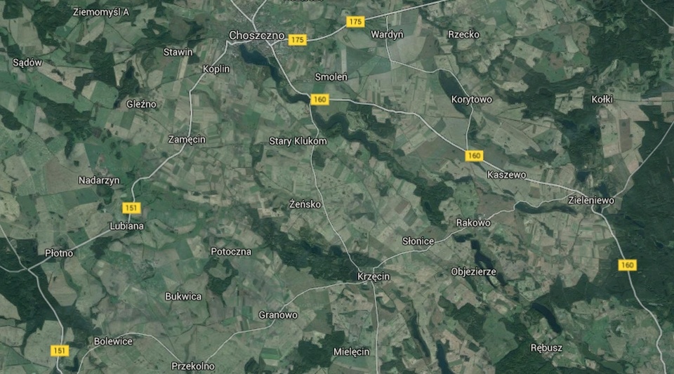 Do zdarzenia doszło we wtorek przed północą, między stacjami Słonice i Choszczno. Źródło: www.google.pl/maps