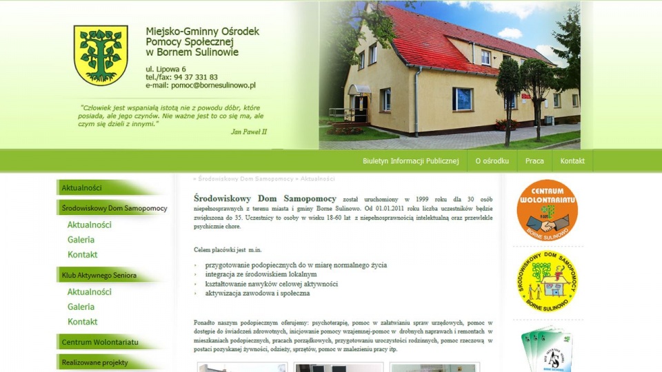 Strona Ośrodka Pomocy Społecznej w Bornem Sulinowie. Fot. mgops.bornesulinowo.pl