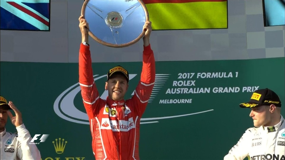 Niemiec Sebastian Vettel z zespołu Ferrari wygrał pierwszy w tym sezonie wyścig Formuły 1 o Grand Prix Australii w Melbourne. Fot. twitter.com/F1