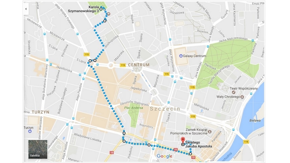 Trasa "Marszu dla Życia". Fot. www.google.pl/maps