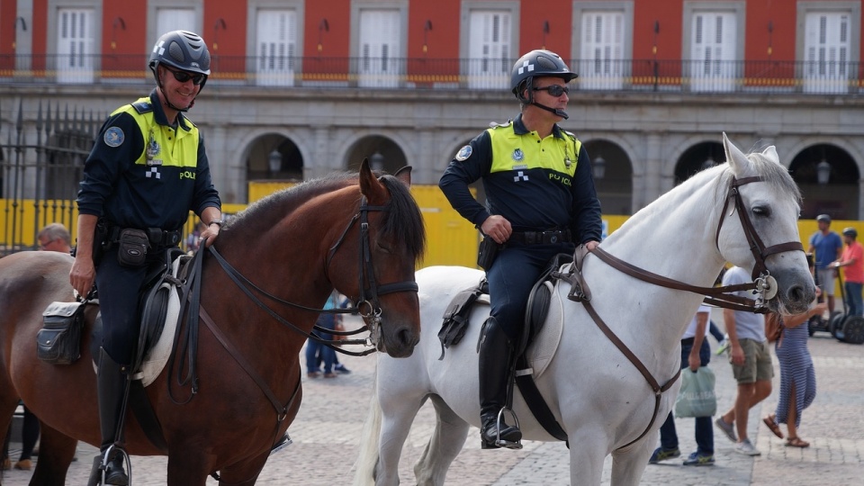 Policja konna w Madrycie. Fot. www.pixabay.com/photo-1562445 (domena publiczna)