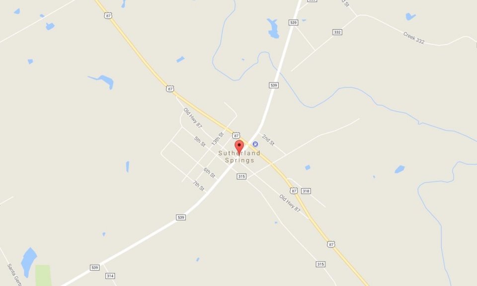 Strzelanina wybuchła w kościele baptystycznym Sutherland Springs na południu Teksasu. źródło: www.google.pl/maps/place/Sutherland+Springs