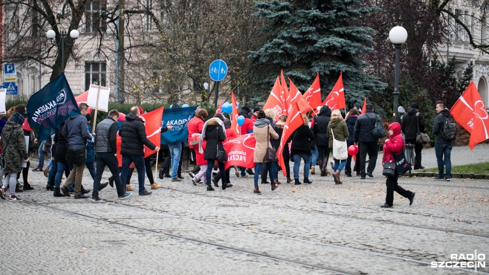 Kilkadziesiąt osób przeszło w sobotę ulicami Szczecina w kolorowym marszu. To wolontariusze "Szlachetnej Paczki". Fot. Weronika Łyczywek [Radio Szczecin]