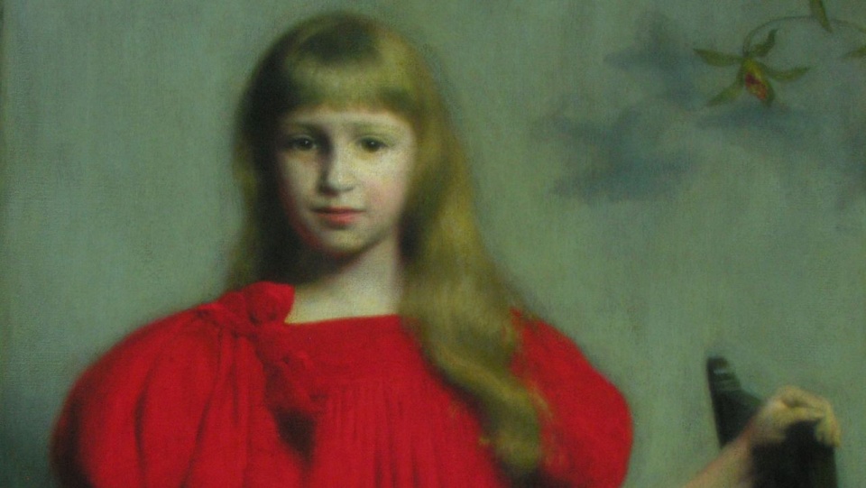 Grafika: Józef Pankiewicz, Portret dziewczynki w czerwonej sukni (Józefy Oderfeldówny), 1897 r. Mat. organizatora