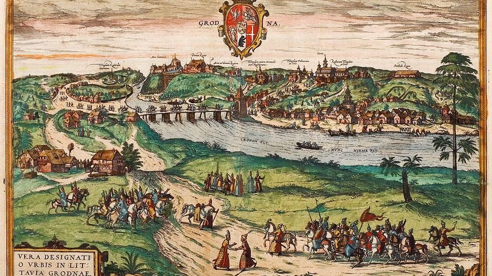 Grodno na panoramie Brauna i Hogenberga z 1575. źródło: pl.wikipedia.org/wiki/Grodno