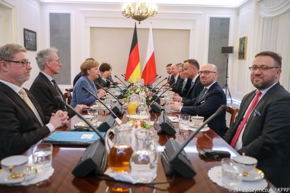 Z kanclerz Niemiec spotkał się także wieczorem prezydent Andrzej Duda. Fot. twitter.com/prezydentpl/Jakub Szymczuk