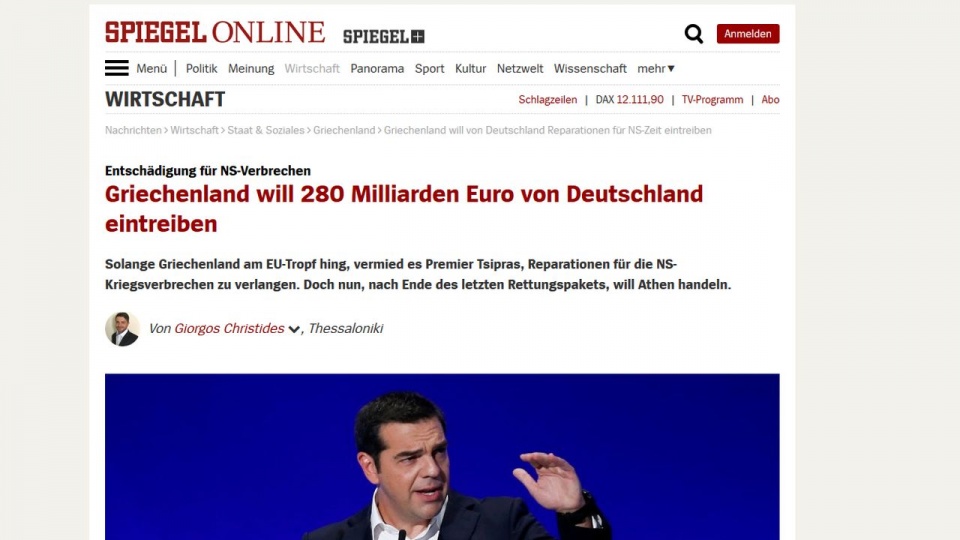 Grecja domaga się od Niemiec prawie 270 mld. euro z tytułu odszkodowań wojennych oraz ponad 10 mld. euro z tytułu wymuszonego kredytu. Niemcy odmawiają wypłaty reparacji twierdząc, że wszelkie roszczenia są nieuprawnione. źródło: http://www.spiegel.de/wir