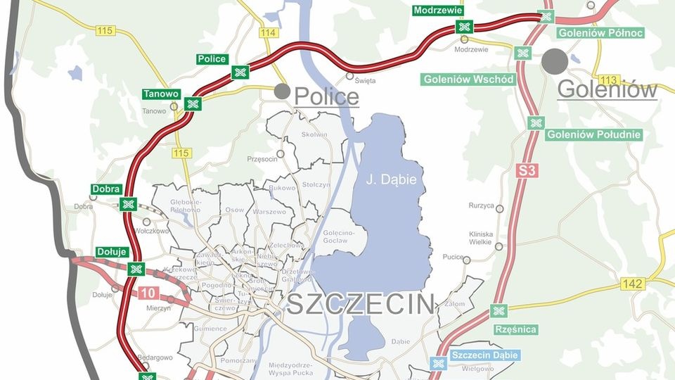 Obwodnica Zachodnia Szczecina ma połączyć autostradę w Kołbaskowie z budowaną S6 przy węźle Goleniów-Północ. źródło: GDDKiA