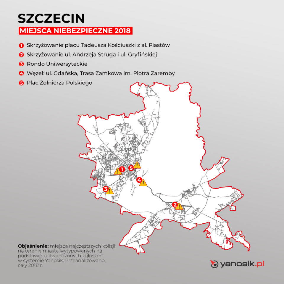5 najbardziej niebezpiecznych miejsc w Szczecinie mapa