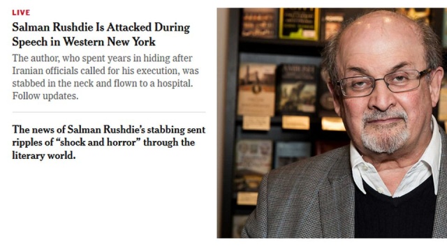 Brytyjski pisarz Salman Rushdie został zaatakowany nożem podczas wystąpienia w miasteczku Chautauqua w amerykańskim stanie Nowy Jork. Policja poinformowała, że 75-letni pisarz został przetransportowany helikopterem do szpitala.