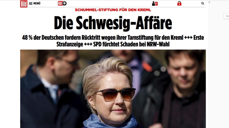 Tymczasem media w Niemczech informują o tym, że biuro Manueli Schwesig było oddziałem kremlowskich firm. źródło: https://www.bild.de/politik/inland/politik-inland/schummel-stiftung-fuer-den-kreml-die-schwesig-affaere-79842736.bild.html
