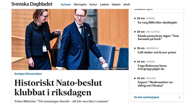 Szwedzki parlament ostatecznie zatwierdził wniosek o wejście Szwecji do NATO. Wcześniej wniosek został zaaprobowany przez zdecydowaną większość krajów członkowskich sojuszu północnoatlantyckiego i oczekuje na ostateczne potwierdzenia.