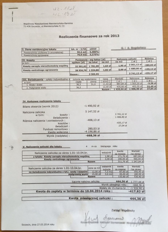 Rozliczenie ogrzewania 06.04.2016