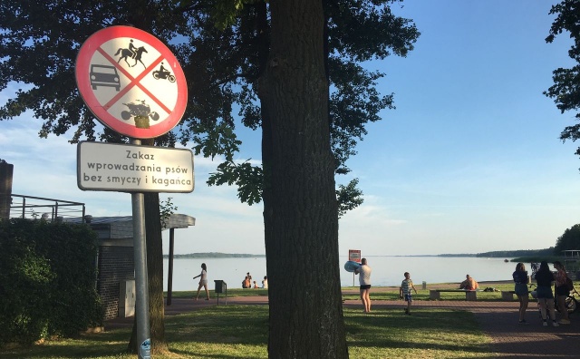 Znak zakazu nad jeziorem Miedwie, fot. S. Orlik 14.08.2019