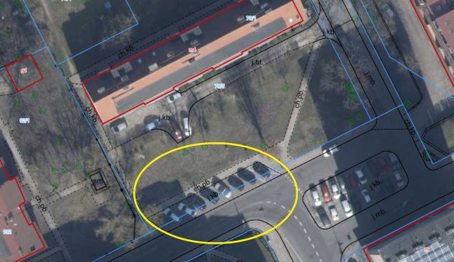Parking na ul. Szymanowskiego, źródło: mapy.geoportal.gov.pl 14.02.2024