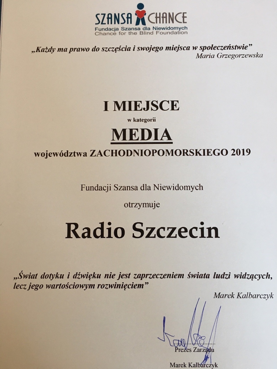 Dyplom uznania dla PR Szczecin