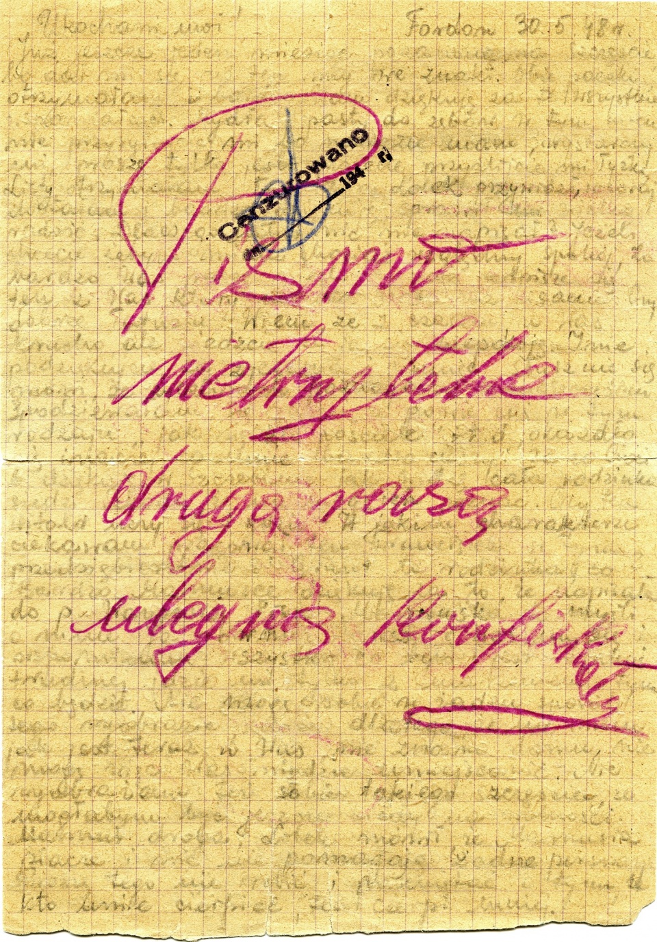 List z więzeinia w Fordonie z 30 maja 1948 roku z notatką cenzora. Fot. z książki "Nie było czasu na strach…", wydanej przez szczeciński oddział IPN.