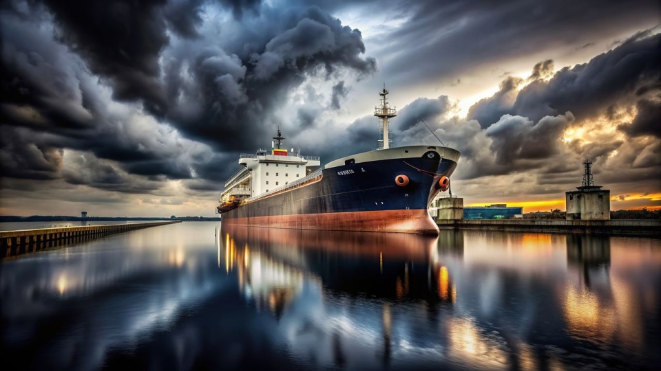 vecteezy a-large-ship-docked-in-a-harbor-under-cloudy-skies 49939288