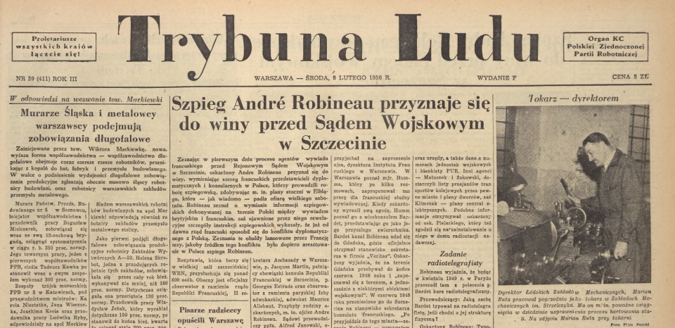 Trybuna Ludu z 8 lutego 1950 roku.