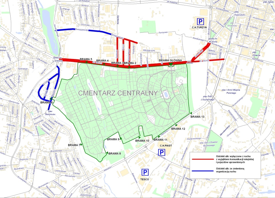 Organizacja ruchu przy Cmenatrzu Centralnym. Fot. UM Szczecin.