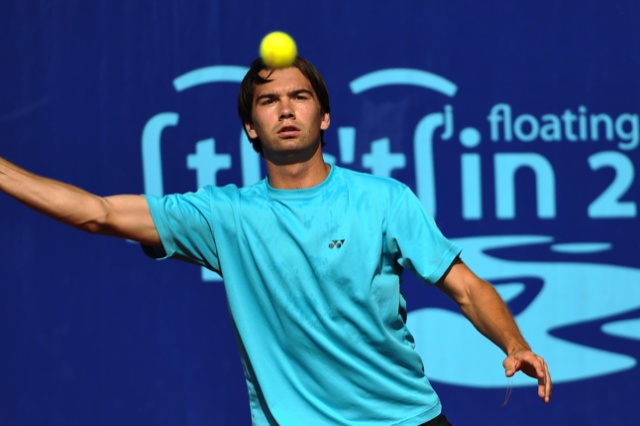 G. Panfil (POL -biały) vs P. Torebko (GER - niebieski). Fot. Łukasz Szełemej [PR Szczecin] Pekao Open: Panfil pokonał Niemca [DUŻO ZDJĘĆ]