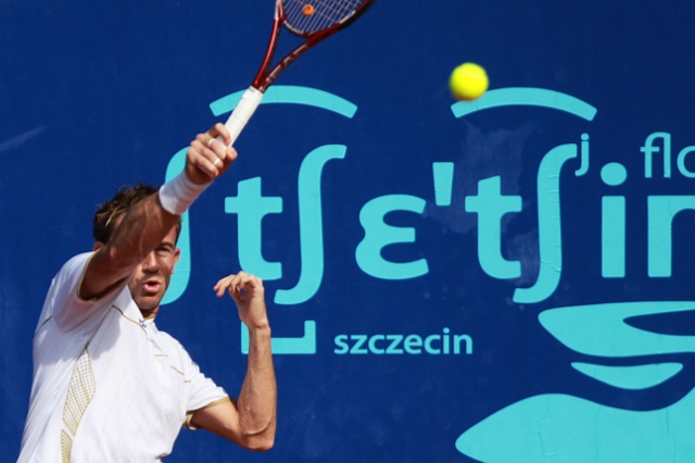 F. Volandri (ITA - biały) vs A. Giannessi (ITA - czerwony). Fot. Łukasz Szełemej [PR Szczecin] Pekao Open: Panfil pokonał Niemca [DUŻO ZDJĘĆ]