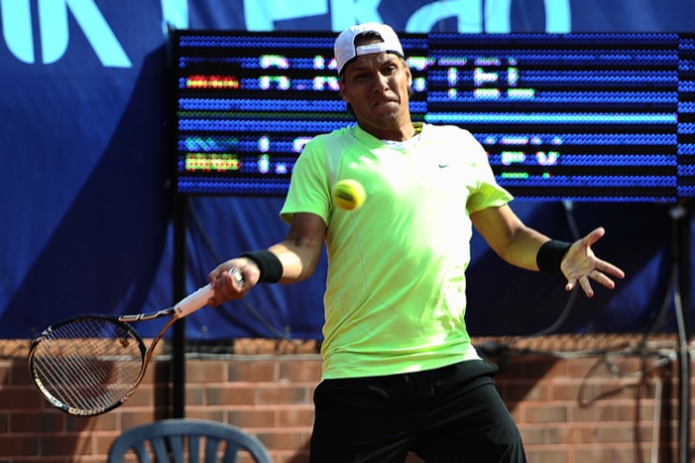 B. Knittel (GER - czerwony) vs I. Sergeyev (UKR - żółty). Fot. Łukasz Szełemej [PR Szczecin] Pekao Open: Panfil pokonał Niemca [DUŻO ZDJĘĆ]