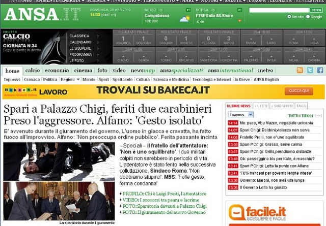 Dwóch karabinierów ochraniających gmach kancelarii premiera Włoch, a także przechodząca kobieta, zostało rannych w strzelaninie wszczętej przez niezrównoważonego mężczyznę.