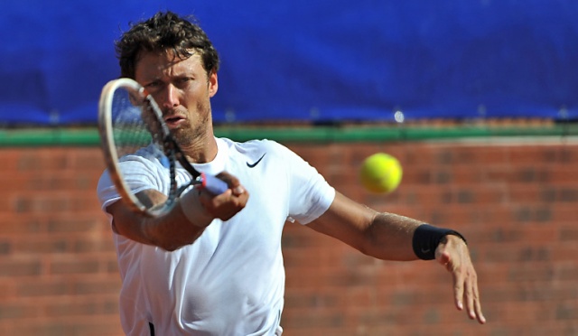 Artem Sitak (NZL) - Błażej Koniusz (na zdj.) (POL). Fot. Łukasz Szełemej [Radio Szczecin] Udane eliminacje Polaków w Pekao Szczecin Open [ZDJĘCIA]