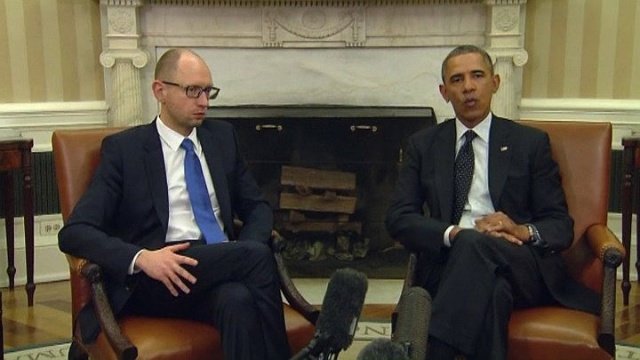 USA będą stać z Ukrainą w jej staraniach o zachowanie terytorialnej integralności - zapewnił prezydent Barack Obama ukraińskiego premiera Arsenija Jaceniuka, którego przyjął w Białym Domu.