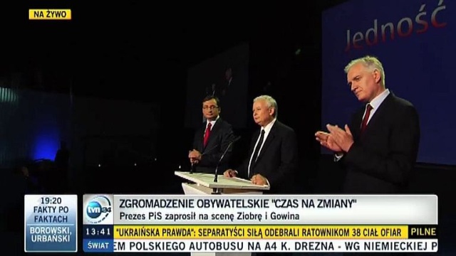 Porozumienie obywatelskie Czas na zmiany podpisali prezes Prawa i Sprawiedliwości Jarosław Kaczyński, Jarosław Gowin z Polski Razem i Zbigniew Ziobro z Solidarnej Polski.
