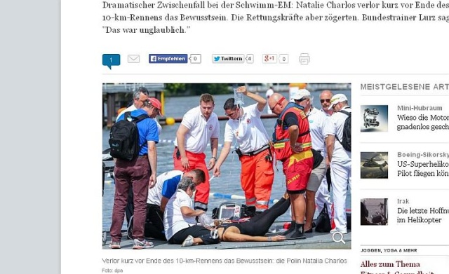 Polska pływaczka straciła przytomność w trakcie wyścigu na mistrzostwach Europy w Berlinie. O sprawie piszą niemieckie media.