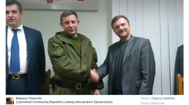 Na profilu w serwisie Facebook byłego posła Samoobrony ze Szczecina Mateusza Piskorskiego, pojawiło się jego zdjęcie z prorosyjskim separatystą.