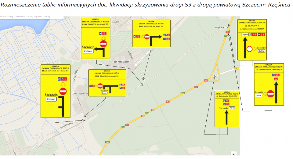 Drogowcy zamkną w piątek wjazd i wyjazd ze Szczecina przez Dąbie i przedłużenie ulicy Goleniowskiej do trasy S-3 w okolicach Klinisk.