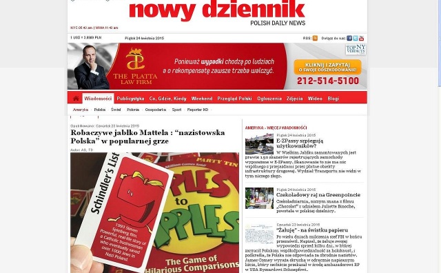 Amerykańska firma Mattel, producent gry karcianej Apples to Apples w oficjalnym komunikacie przesłanym do mediów przeprosiła za błąd. Na jednej z kart znalazło się określenie nazistowska Polska.