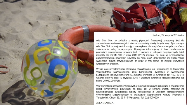 Na swojej stronie firma Alfa Star umieściła oświadczenie, w którym czytamy, że w związku z utratą płynności finansowej, firma nie wykona usług zawartych w podpisanych z turystami umowach. Oznacza to, że żaden organizowany przez Alfa Sar wyjazd się nie odbędzie.