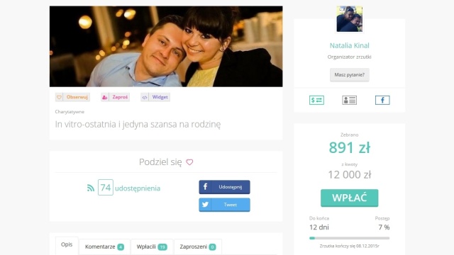 To prawdopodobnie pierwsza taka akcja w kraju. Pieniądze na in vitro, czyli sztuczne zapłodnienie, zbiera w internecie para ze Szczecina.