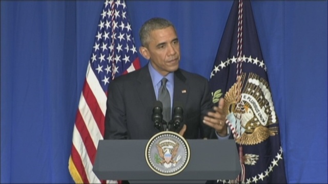 Barack Obama uczestniczący w szczycie klimatycznym w Paryżu. Podczas konferencji prasowej ostrzegał prezydenta Rosji Władimira Putina, aby ten nie angażował się w wojnę domową w Syrii.