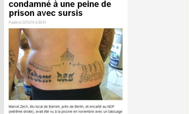 Za tatuaż z nazistowską symboliką kara więzienia w zawieszeniu. Wyrok usłyszał polityk niemieckiej partii NPD. O sprawie pisze agencja Associated Press.