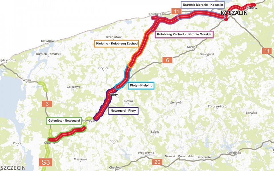Tę część drogi leżącej w naszym województwie podzielono na sześć odcinków. Materiały: Generalna Dyrekcja Dróg Krajowych i Autostrad
