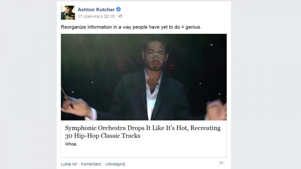 Oficjalny profil Ashtona Kutchera w serwisie Facebook. Fot. Facebook