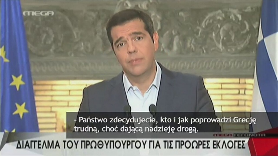 Aleksis Tsipras podał się do dymisji w czwartek wieczorem. Swoją decyzję uzasadnił rozłamem w rządzącej Syrizie i utratą większości parlamentarnej. Fot. CNN Newsource/x-news