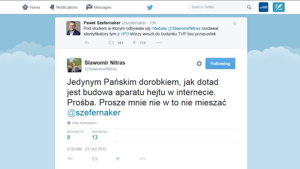 Za ten wpis będzie pozew - mówi w rozmowie z Radiem Szczecin Paweł Szefernaker. Fot. www.twitter.com/SlawomirNitras